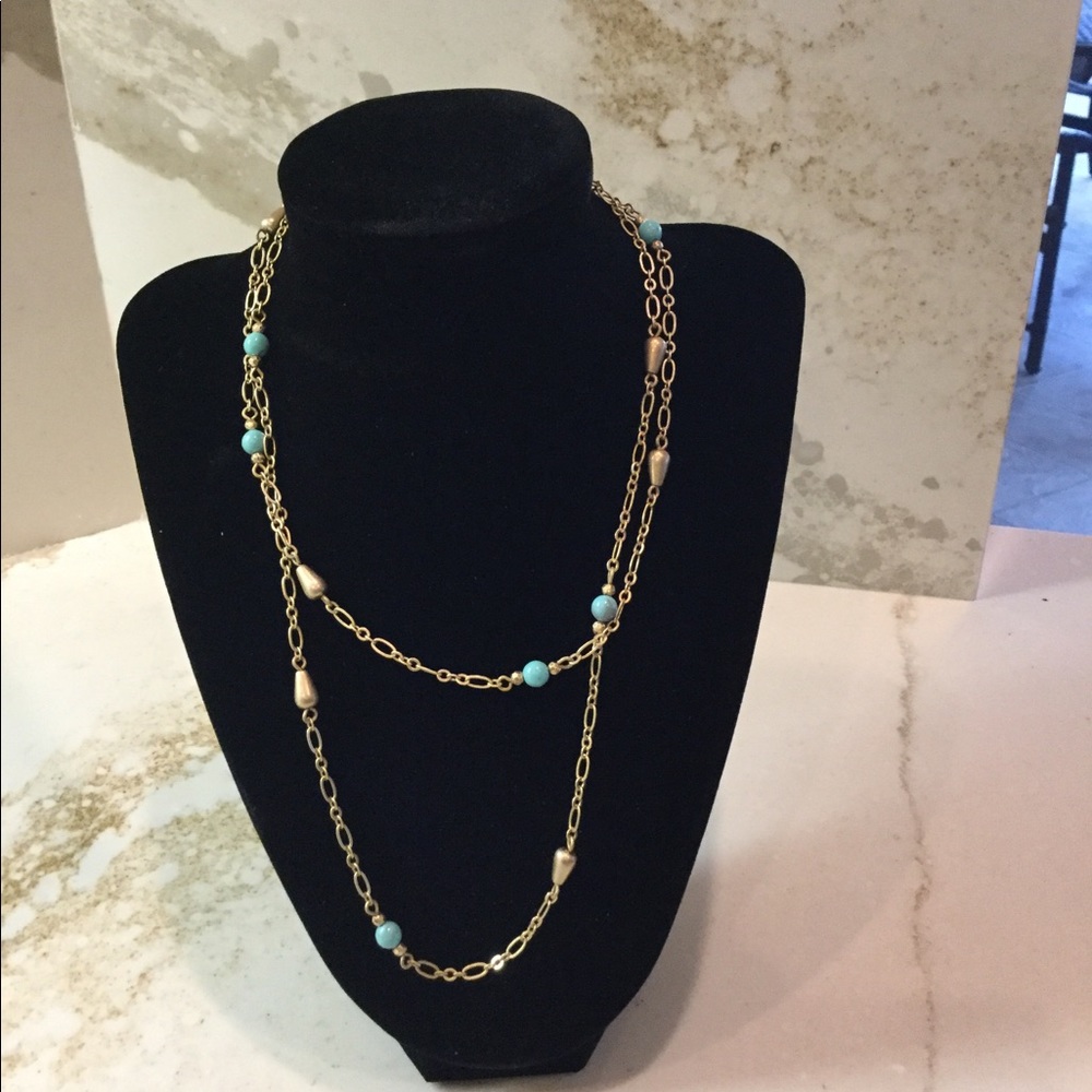 Lia Sophia gold and turquoise necklace 34”